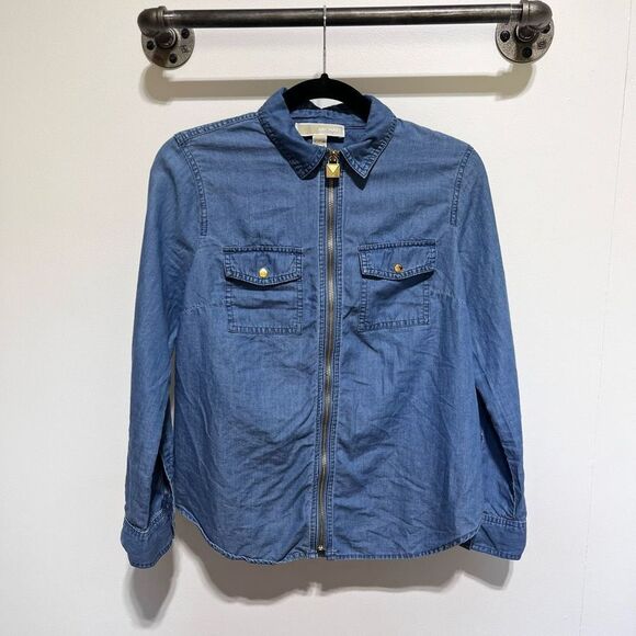 Michael Denim Chambray Zip Front Top Women’s PM - Picture 9 of 16